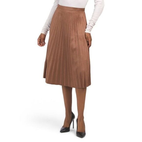 BAGATELLE brown size Large Faux Suede Pleated Midi Skirt - Picture 1 of 7